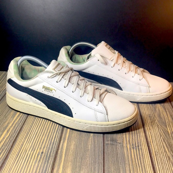 puma basket white black